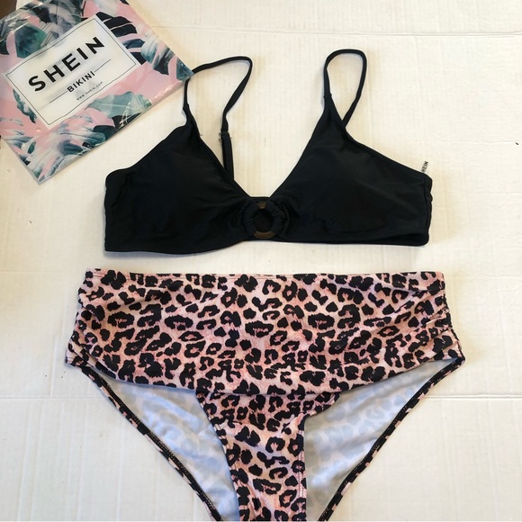 SHEIN | “Maternity” Bathing Suit 2-Tone Pink Leopard Print & Black 2pc | Size S - Picture 7 of 14
